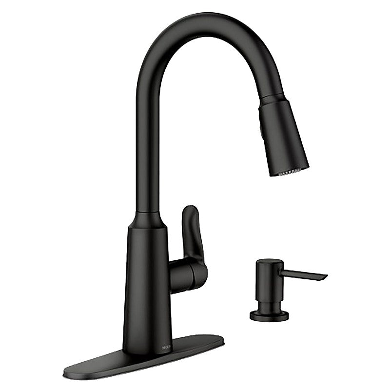 Moen Edwyn 87028 Series 87028BL Pull-Down Kitchen Faucet, 1.5 gpm, 1-Handle, 1, 4-Faucet Hole, Metal, Matte