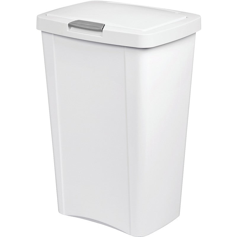 Sterilite TouchTop 10458004 Waste Basket with Latch, 13 gal Capacity, White, 24-3/4 in H (Pack of 4)
