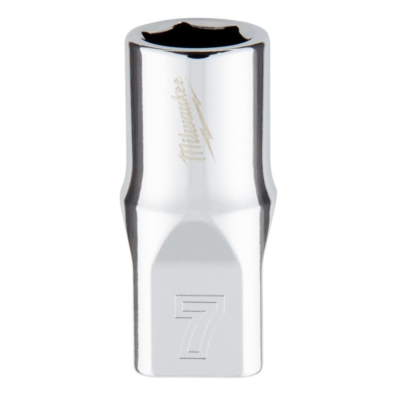 Milwaukee 45-34-9033 Socket, 7 mm Socket, Standard Socket, 4.921 in OAL, 1/4 in Drive, 6-Point, Chrome Vanadium Steel