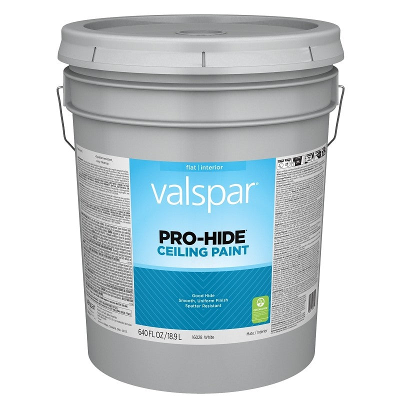 Valspar Pro-Hide 16028 028.0016028.008 Ceiling Paint, Flat, White, 5 gal, Plastic Pail, Latex Base