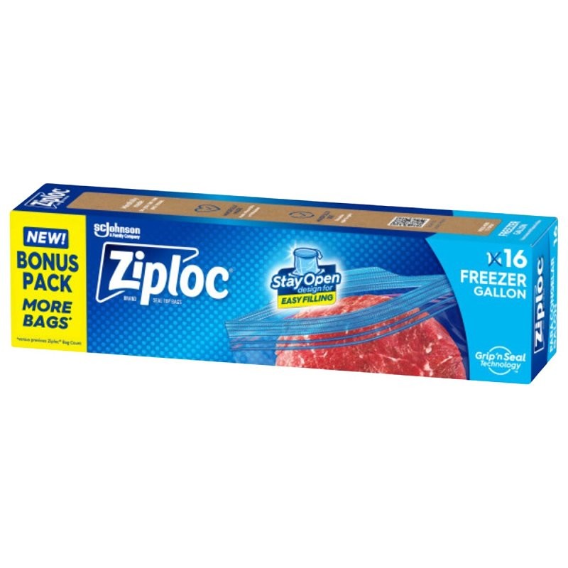 Ziploc 00389 Series Freezer Bag, Zipper Closure, 10-9/6 in W, 10-3/4 in L, 1 gal Capacity, 14/PK