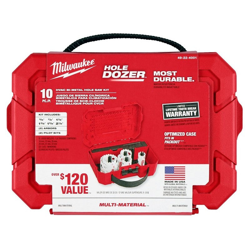 Milwaukee 49-22-4001 Hole Saw Kit, 10-Piece, Bi-Metal