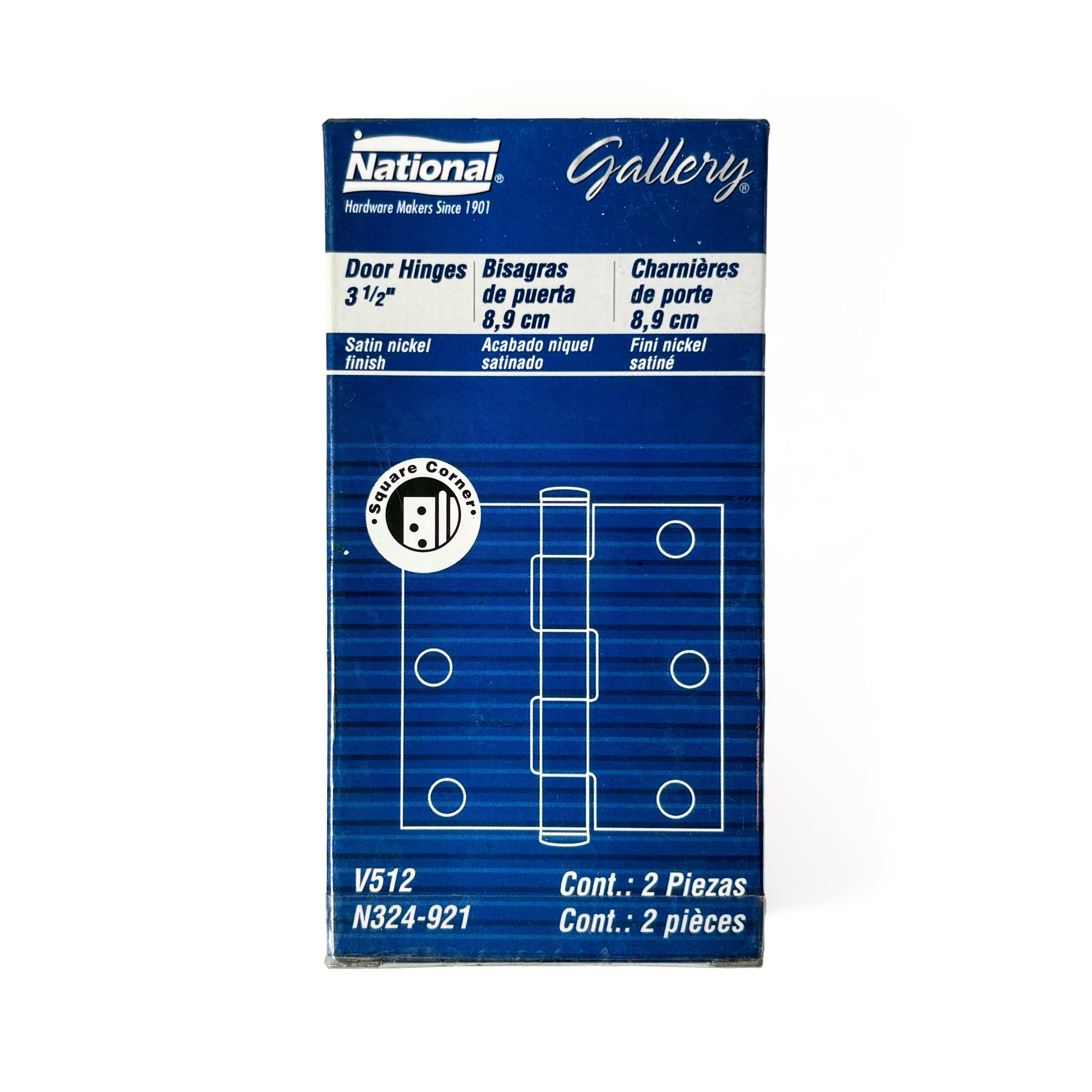 Door Hinges 3-1/2 Inch Square Corner Satin Nickel 2 Pack