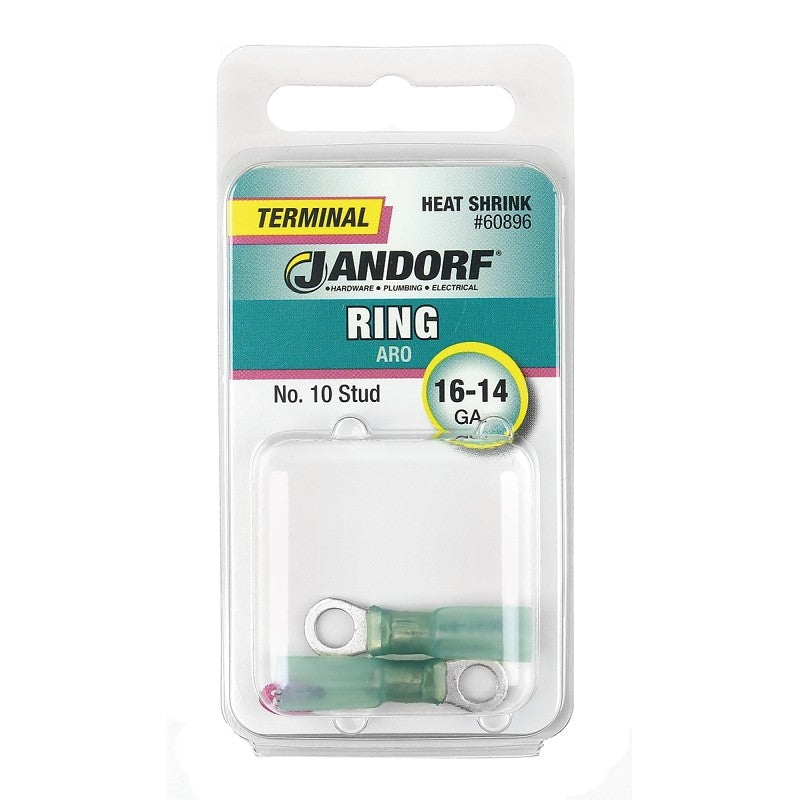 Jandorf 60896 Ring Terminal, 16 to 14 AWG Wire, #10 Stud, Green