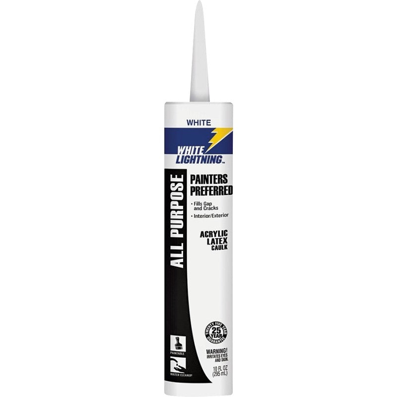 White Lightning W13000010 Caulk, Acrylic Latex Base, White,-30 to 180 deg F, 10 fl-oz, Cartridge (Pack of 12)