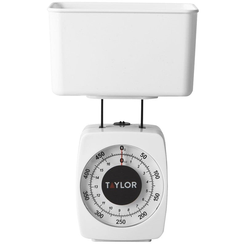 Taylor 37204014T Mechanical Food Scale, 1 lb Capacity, White, g, oz