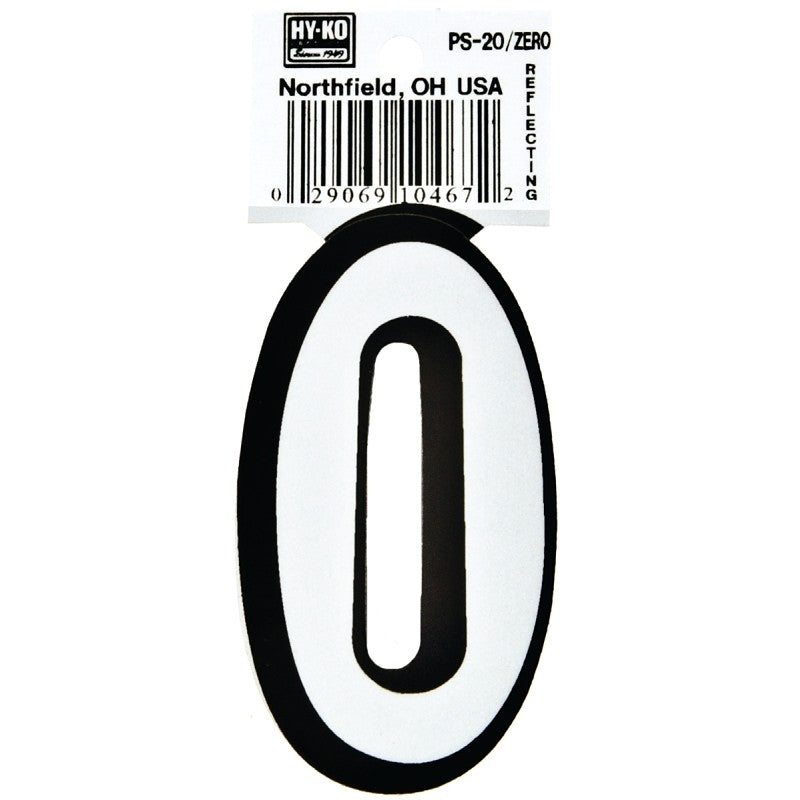 Hy-Ko PS-20/0 Reflective Sign, Character: 0, 3-1/4 in H Character, Black/White Character, Vinyl (Pack of 10)