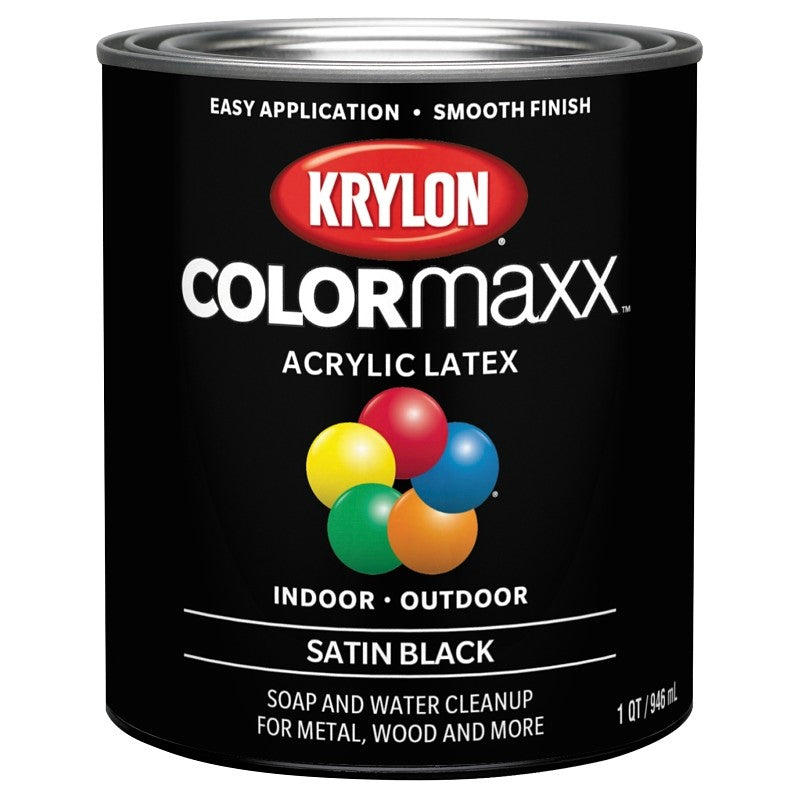 Krylon COLORmaxx K05626007 Exterior/Interior Paint, Satin, Black, 32 oz