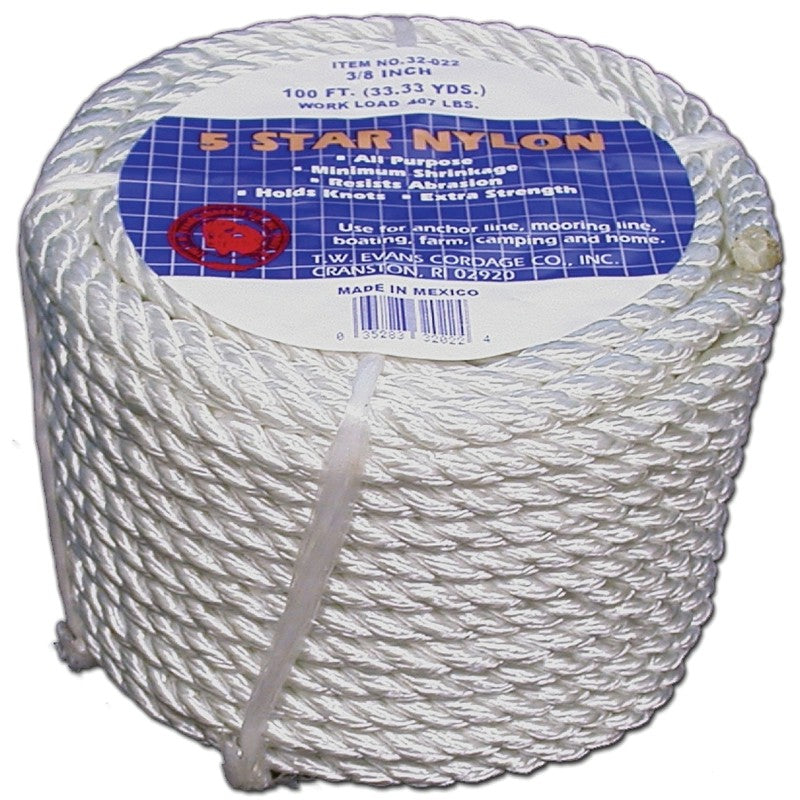 T.W. Evans Cordage 32-003 Rope, 1/2 in Dia, 50 ft L, Nylon, Natural White