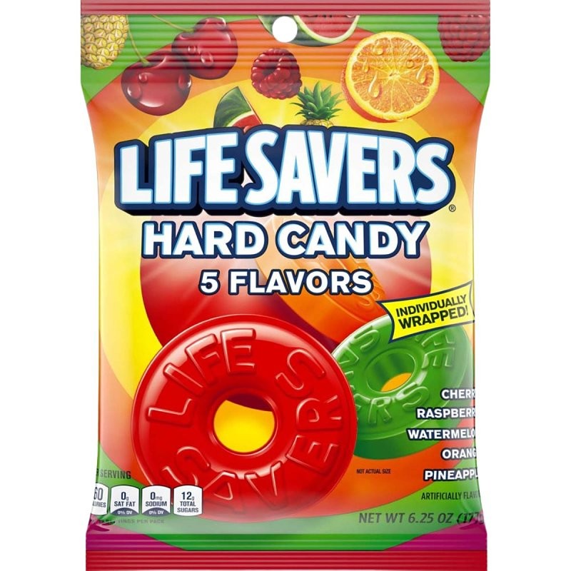 Lifesavers 407120 Hard Candy, Cherry, Orange, Pineapple, Raspberry, Watermelon, 6.25 oz Bag (Pack of 12)
