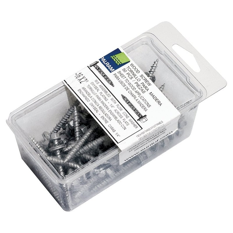 Woodtite 92523 Screw, 2 in L, Coarse Thread, Hex Drive, Self-Drilling Point, Galvanized Steel