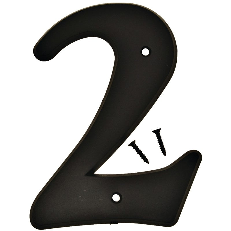 Hy-Ko 30200 Series 30202 House Number, Character: 2, 6 in H Character, Black Character, Plastic (Pack of 5)