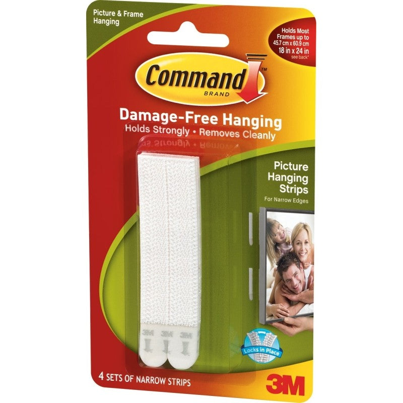Command 17207 Picture Hanging Strip, 3 lb/set, Foam, White, 3.625 in L x 0.5 in W x 0.1 in D, 4/PK
