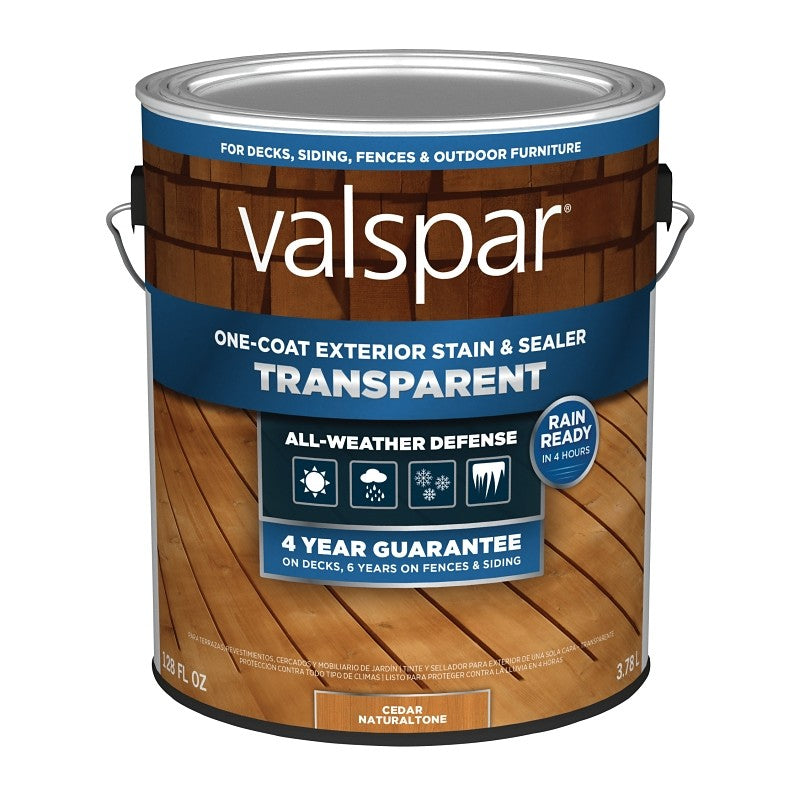 Valspar VL1028075-16 Stain and Sealer, Transparent, Cedar Natural, Liquid, 1 gal (Pack of 4)