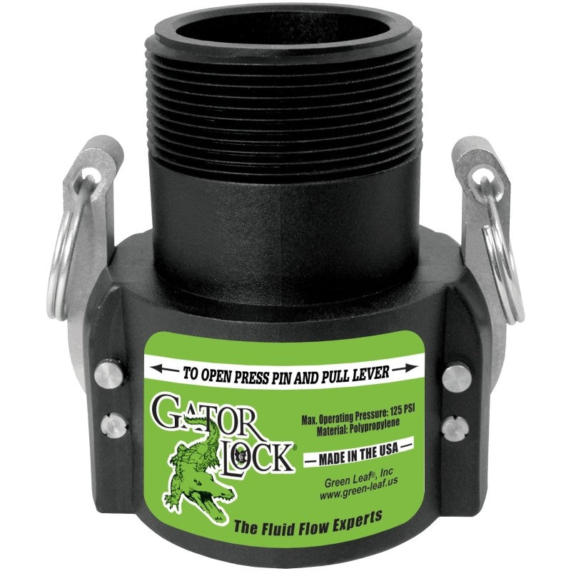 Green Leaf GLP300B Cam Lever Coupling, 3 in, Female x MNPT, Polypropylene, Black