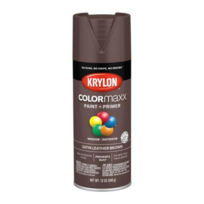 Krylon K05569007 Enamel Spray Paint, 12 oz Can, 25 sq-ft Coverage Area, Acrylic Base, Satin, Leather Brown