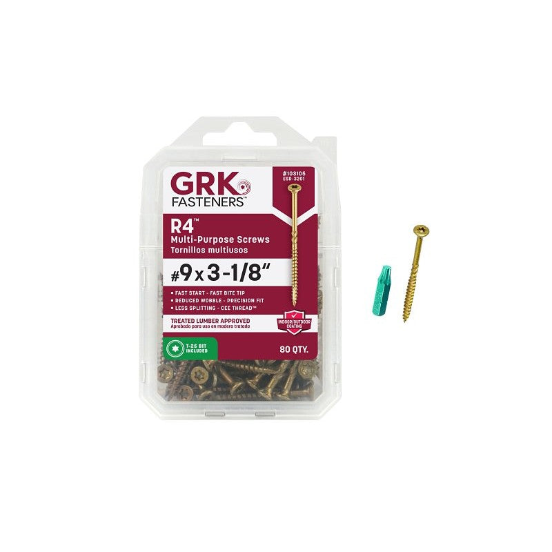 GRK Fasteners 103105 Framing Screw, #9 Thread, 3-1/8 in L, Star Drive, Steel, 80 PK