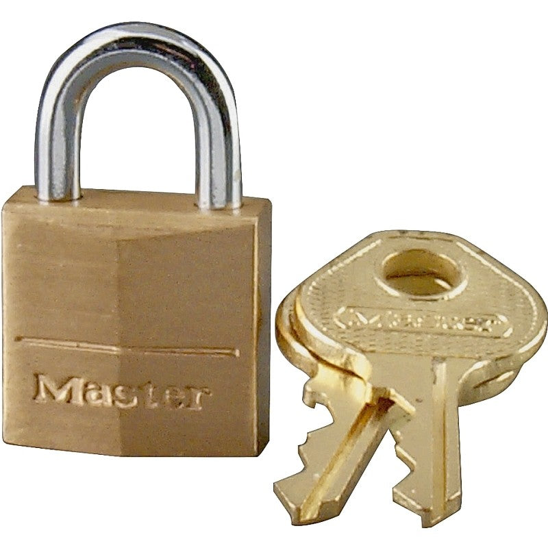 Master Lock 120D Padlock, Keyed Different Key, 5/32 in Dia Shackle, Steel Shackle, Solid Brass Body, 3/4 in W Body