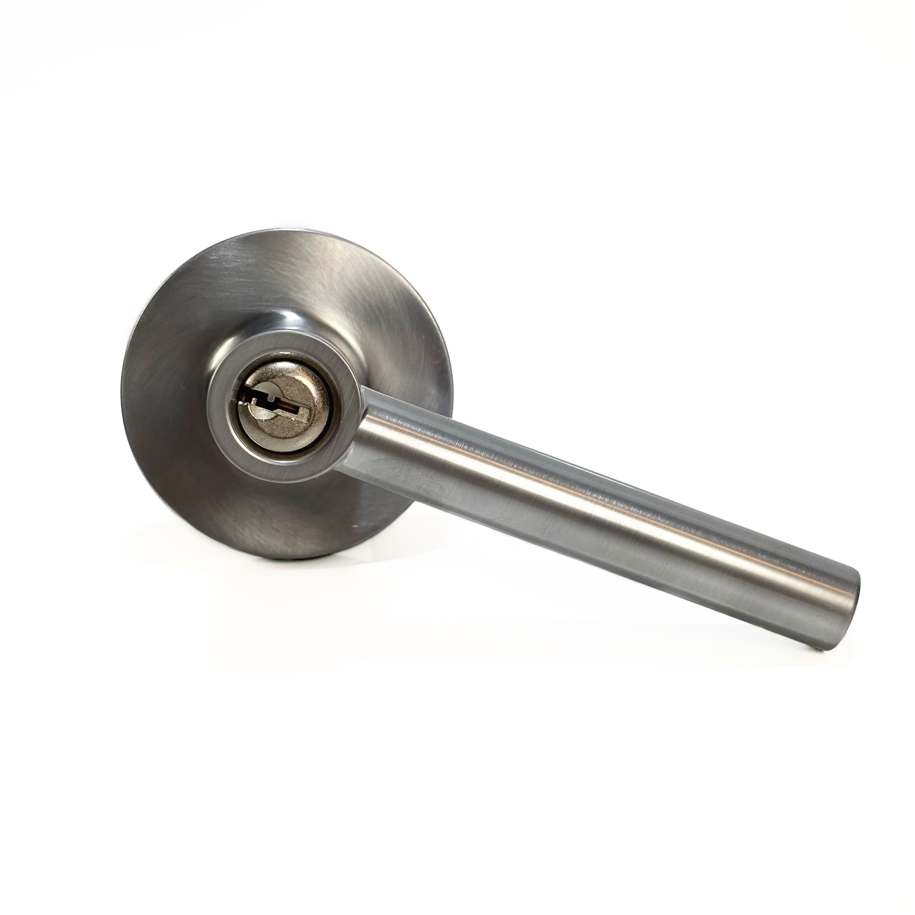 Rimini Keyed Entry Leverset Round Back Satin Chrome