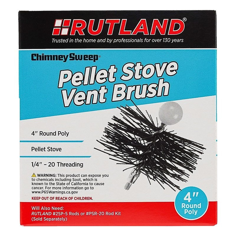 Rutland Chimney Sweep PS-4 Pellet Stove Vent Brush with Handle, 4 in Dia Brush, 10 in, 20 in L Brush, Poly Trim