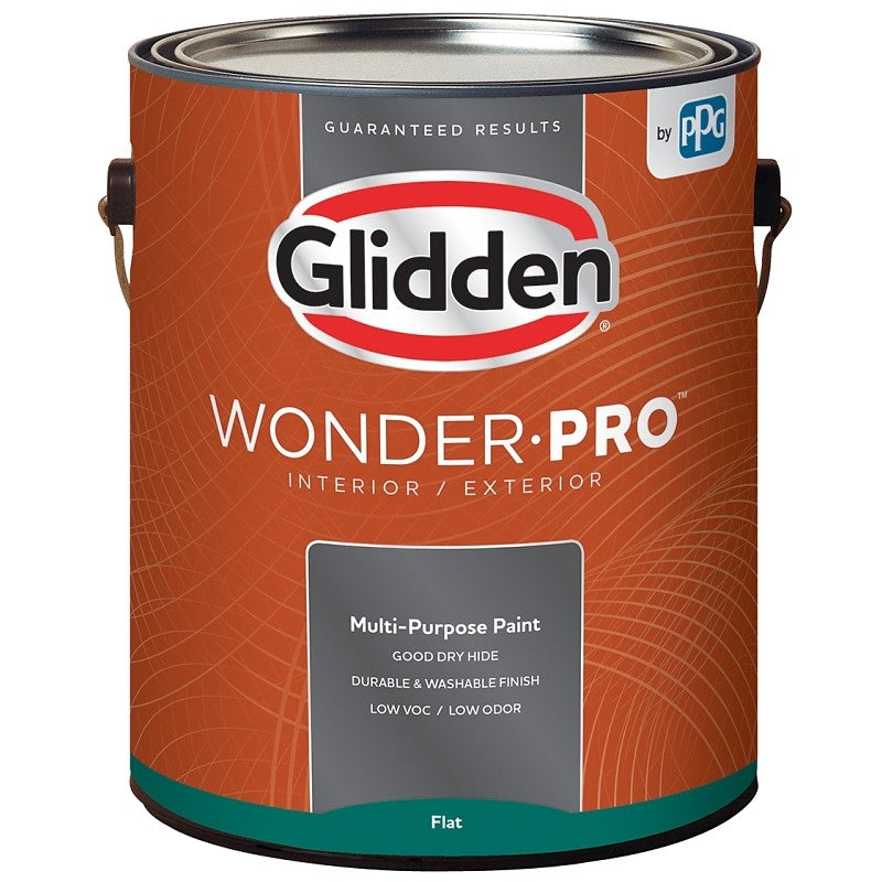 Glidden Wonder-Pro GLWP30WB/01 Interior/Exterior Paint, Flat Sheen, Pastel Base/White, 1 gal (Pack of 4)