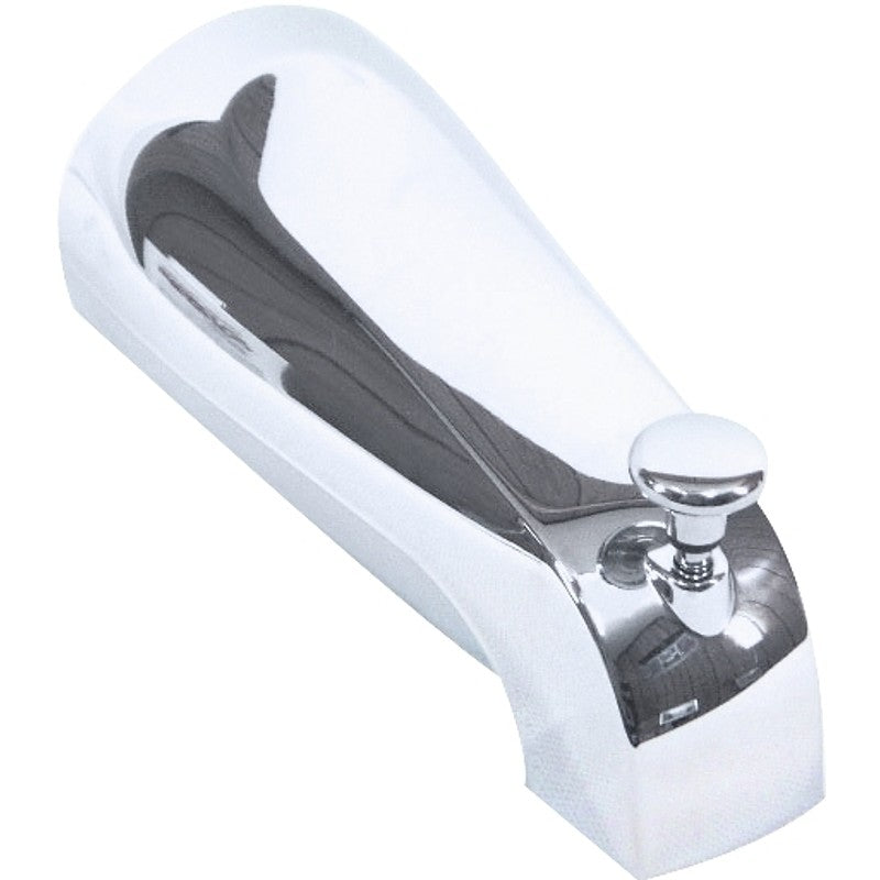 US Hardware P-037B Bathtub Spout with Diverter, 1/2 in Connection, MNPT, Metal, Chrome Plated