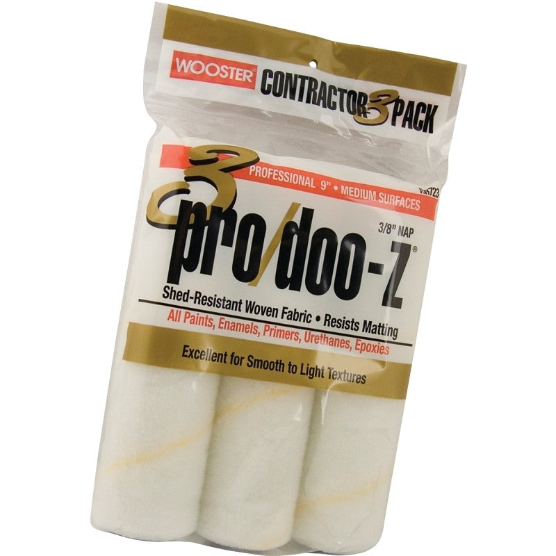 Wooster RR723-9 Roller Cover, White, 3/8 in Thick Nap, 9 in L, 3/PK