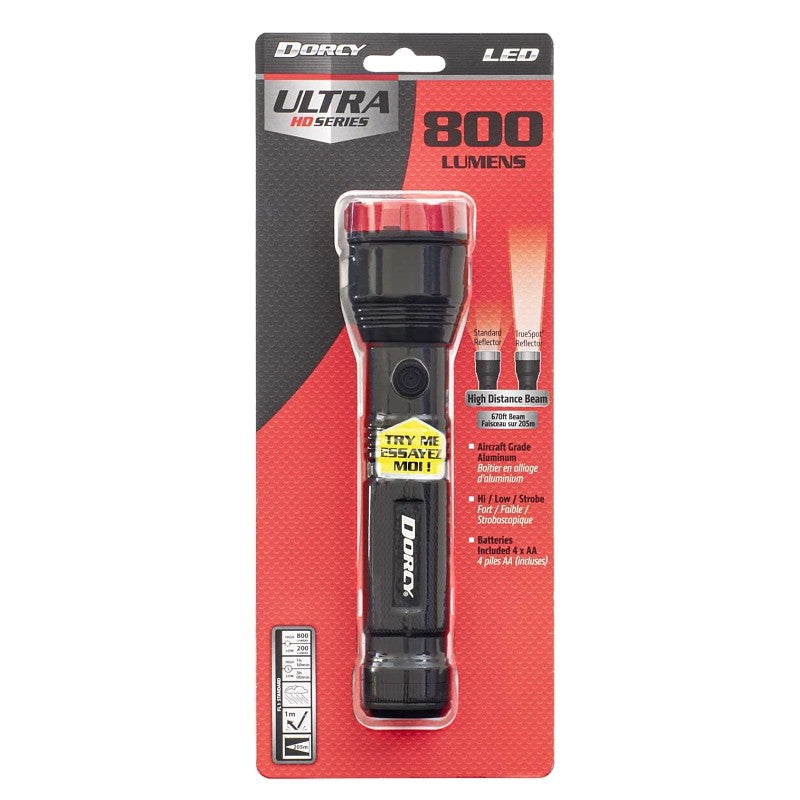 Dorcy Ultra HD Series 41-4331 Flashlight, AA Battery, 425 Lumens Lumens, 328 m Beam Distance, 75 min Run Time, Black