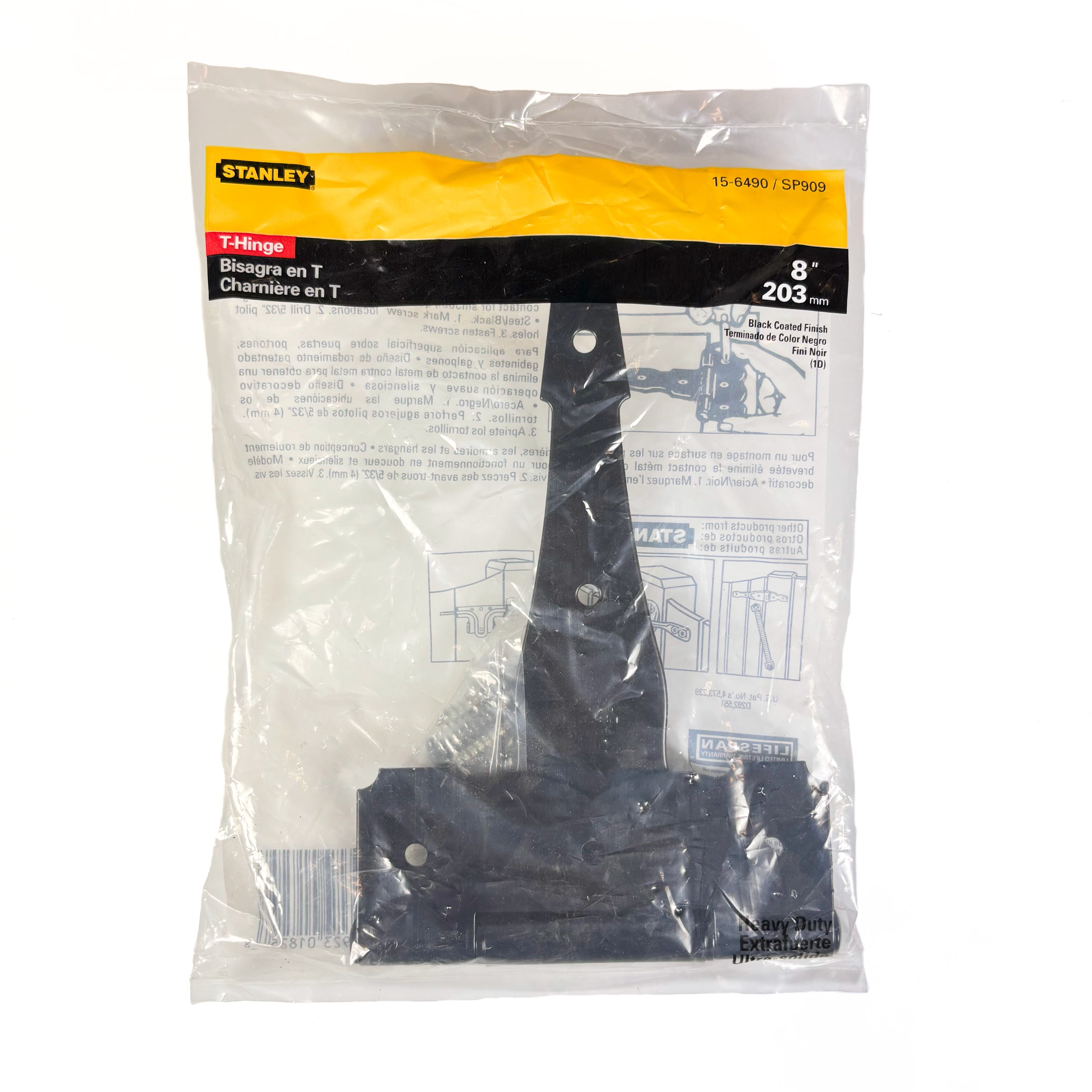 Decorative Heavy Duty T Hinge 8 Inch Black 1 Pack (POS)
