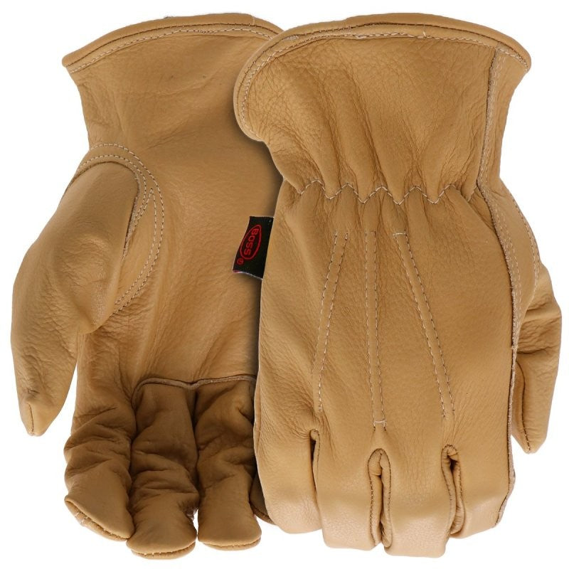 Boss B81041-2XL Work Gloves, Men's, 2XL, Keystone Thumb, Slip-On Cuff, Cowhide Leather, Natural