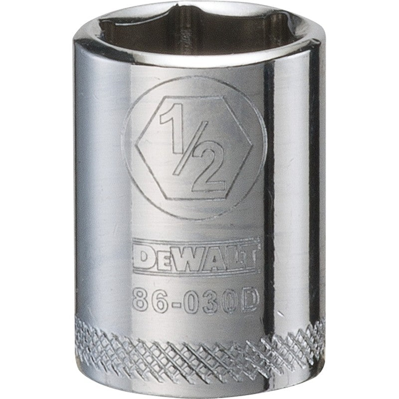 DEWALT DWMT86030OSP Hand Socket, 1/2 in Socket, 1/4 in Drive, 6-Point, Vanadium Steel, Polished Chrome