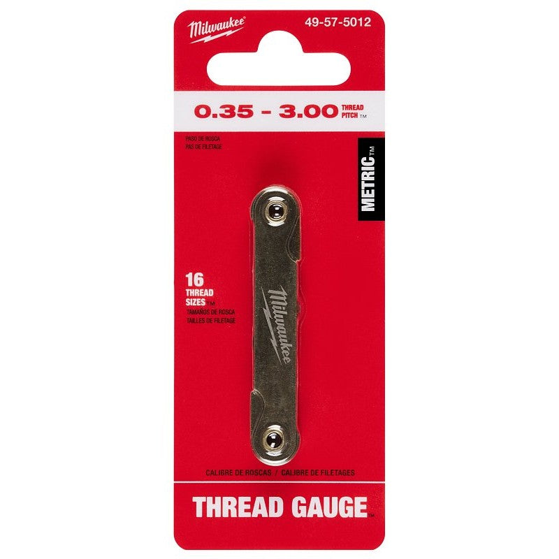 Milwaukee 49-57-5012 Metric Thread Pitch Gauge, 16-Leaf, 0.35 to 3 mm TPI/Pitch, Metal