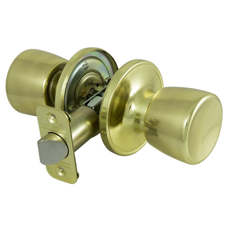 ProSource TS730BRA4B Passage Knob, Metal, Polished Brass, 2-3/8 to 2-3/4 in Backset, 1-3/8 to 1-3/4 in Thick Door