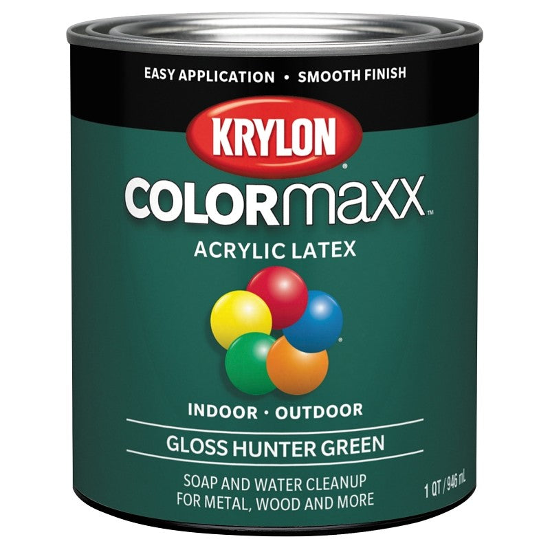 Krylon K05642007 Paint, Gloss, Hunter Green, 32 oz, 100 sq-ft Coverage Area