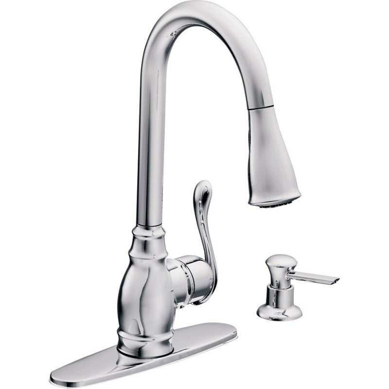Moen CA87003SRS Kitchen Faucet, 1.5 gpm, 1-Handle, Metal, Stainless Steel, Deck Mounting, Lever Handle