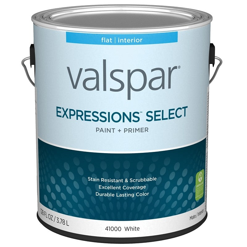 Valspar Expressions Select 4100 028.0041000.007 Latex Paint, Acrylic Base, Flat Sheen, White Base, 1 gal (Pack of 4)