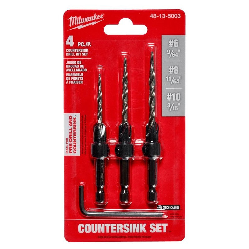 Milwaukee 48-13-5003 Countersink Drill Bit Set, 4-Piece, HSS