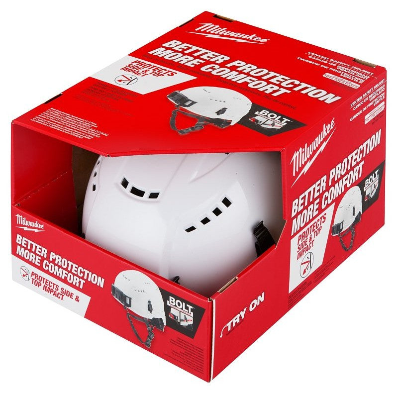 Milwaukee BOLT 48-73-1300 Vented Safety Helmet, Adjustable Headgear, One-Size, Polyethylene, White