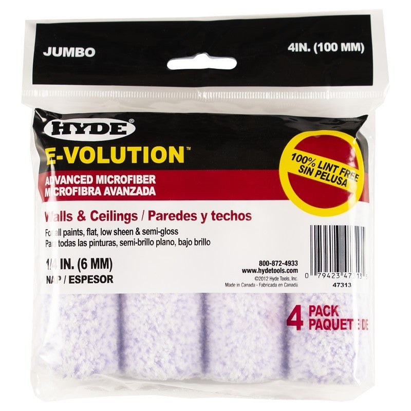 Hyde 47313 Jumbo Mini Roller Cover, 1/4 in Thick Nap, 4 in L, 4/PK