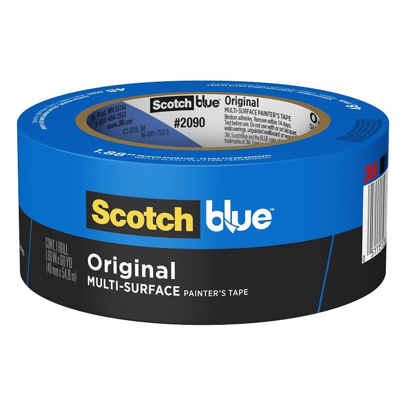 ScotchBlue 2090-48AP Painter's Tape, Multi-Surface, 60 yd L, 1.88 in W, Crepe Paper Backing, Blue, 1/PK