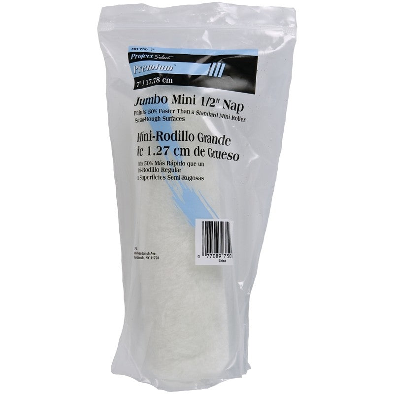 Linzer MR750 Paint Roller Cover, 1/2 in Thick Nap, 6-1/2 in L, Fabric Cover, White