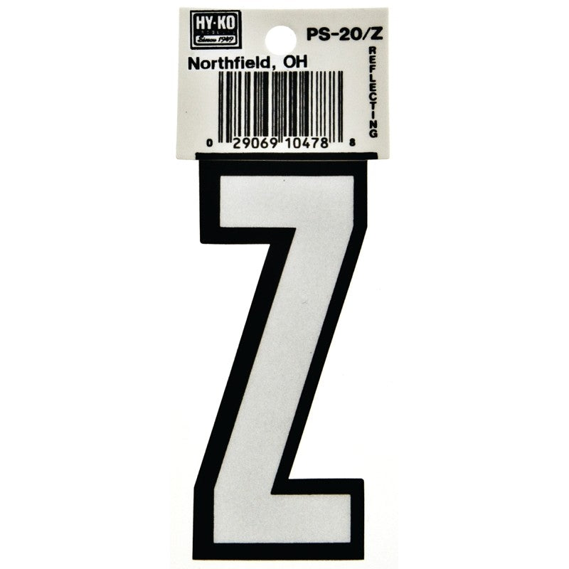 Hy-Ko PS-20/Z Reflective Letter, Character: Z, 3-1/4 in H Character, Black/White Character, Vinyl (Pack of 10)