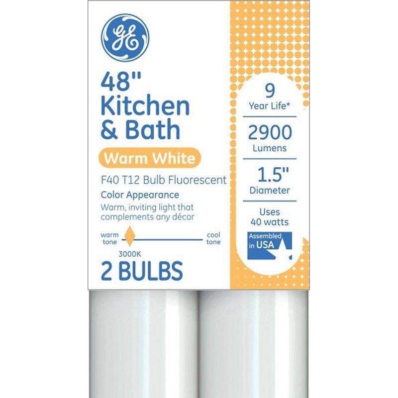 GE 93131325 Tube Light Bulb, 40 W, T12 Linear Lamp, G13 Bi-Pin Lamp Base, 2900 Lumens, 3000 K Color Temp, Warm White (Pack of 9)