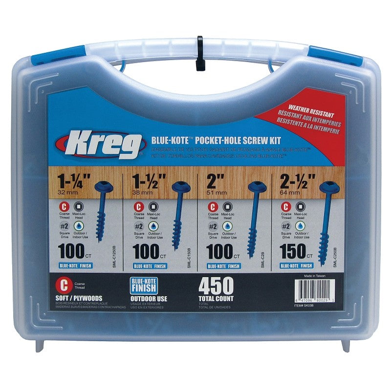 Kreg Blue-Kote SK03B Pocket-Hole Screw Kit, Zinc, 450-Piece