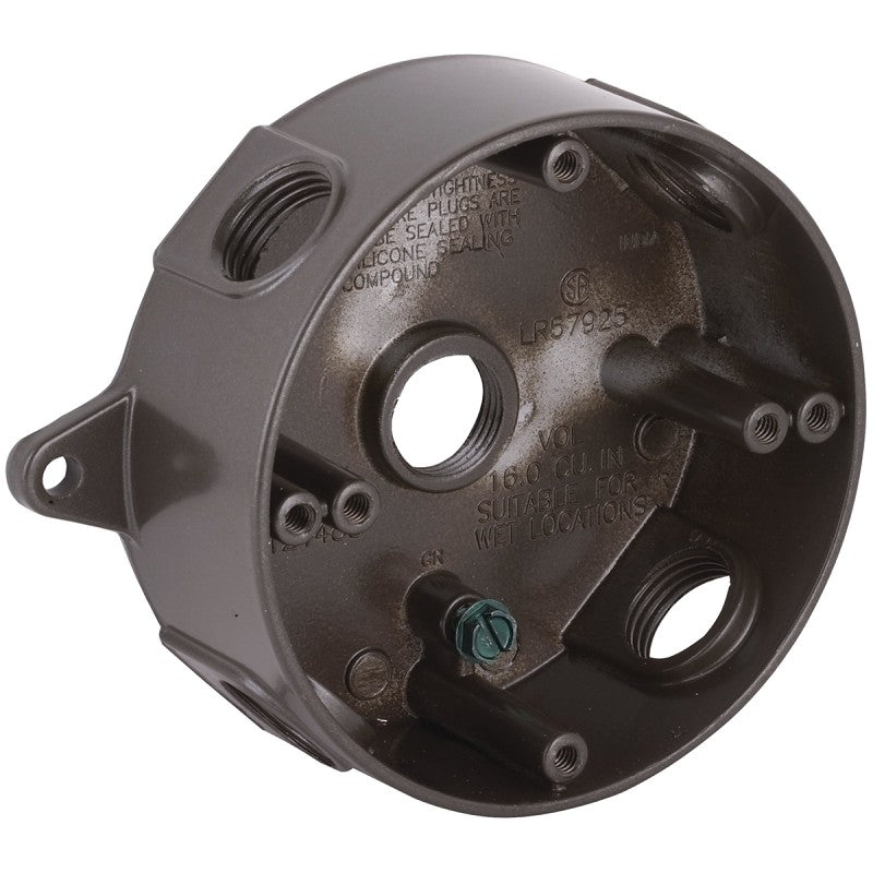 Hubbell 5361-2 Weatherproof Box, 5-Outlet, Aluminum, Bronze, Powder-Coated, Lug