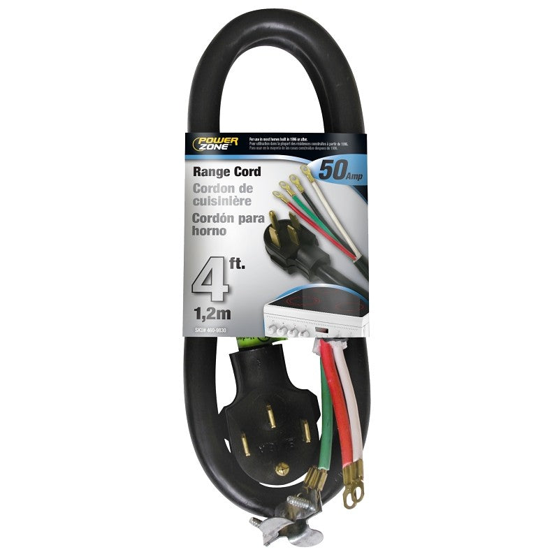 PowerZone ORR628204 Power Supply Range Cord, 6, 8 AWG Cable, 4 ft L, 50 A, 250 V, Black