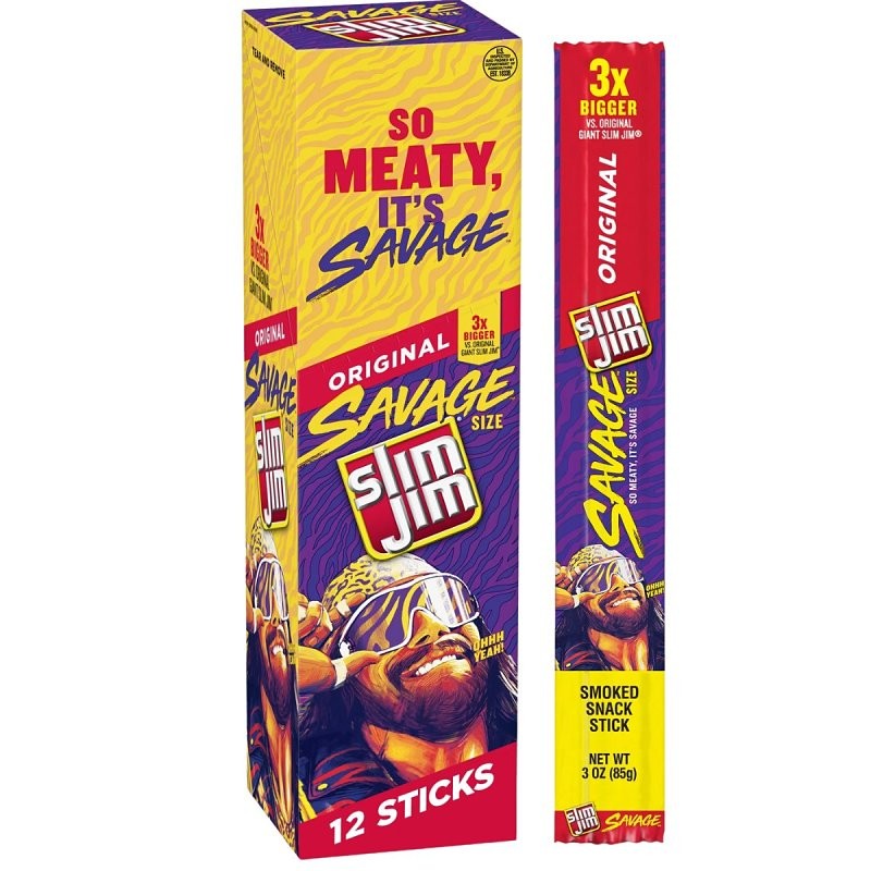 Slim Jim 711726 Original Snack Stick, Smoked Meat, 3 oz (Pack of 12)