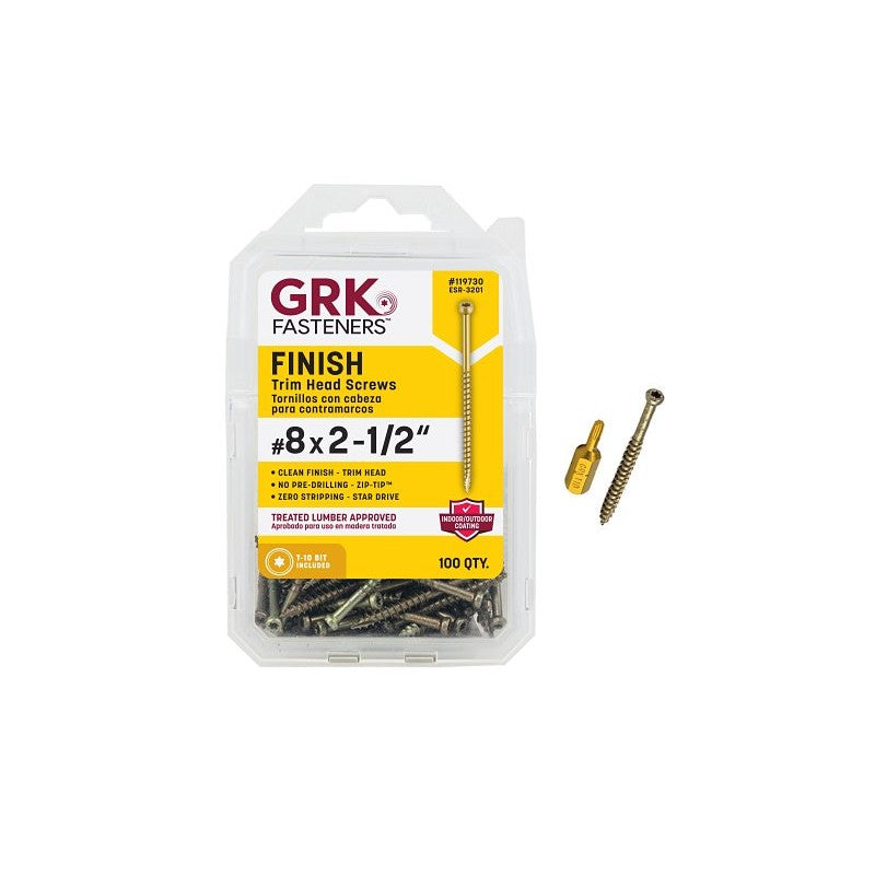 GRK Fasteners FIN/Trim 119730 Finishing Screw, #8 Thread, 2-1/2 in L, Trim Head, Star Drive, Zip-Tip Point, Steel