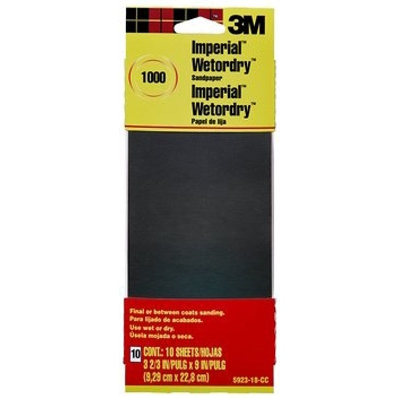3M 5923-18-CC Sandpaper, 9 in L, 3.66 in W, Ultra Fine, 1000 Grit, Silicon Carbide Abrasive, Paper Backing