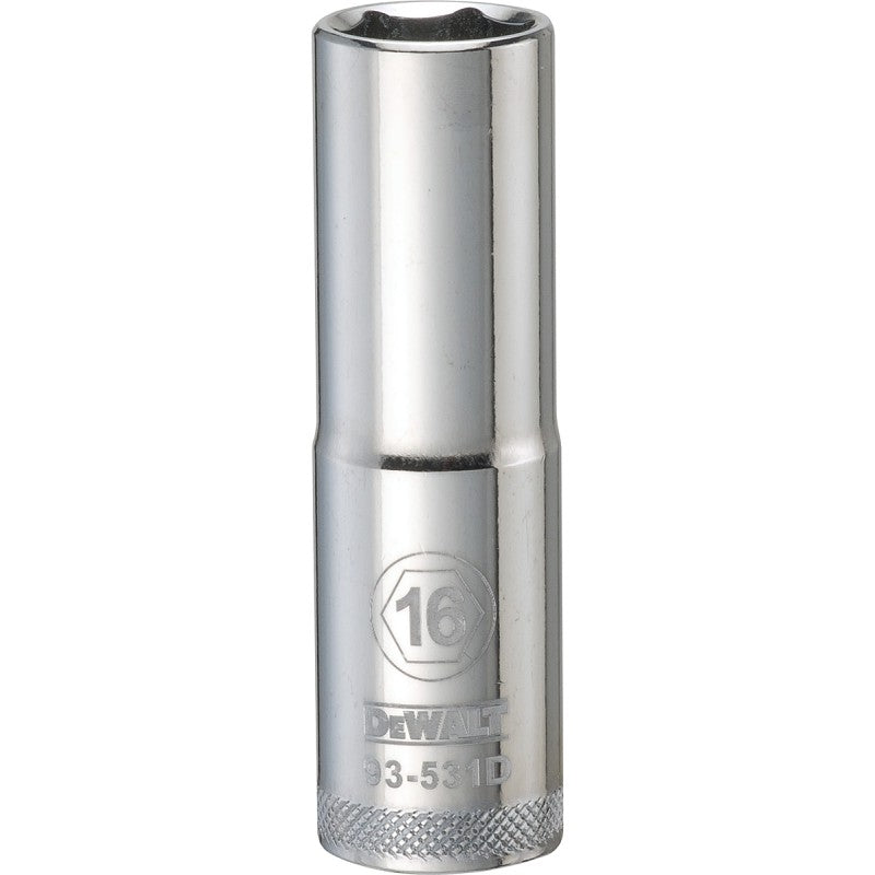 DEWALT DWMT93531OSP Drive Socket, 16 mm Socket, Deep Socket, 3-1/8 in OAL, 1/2 in Drive, 6-Point, Vanadium Steel